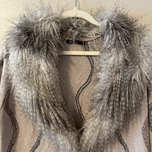 Nic Zoe Cardigan Sweater Open Front Fur Trim Art Lagenlook Boho Preppy Whimsical - Picture 2 of 8